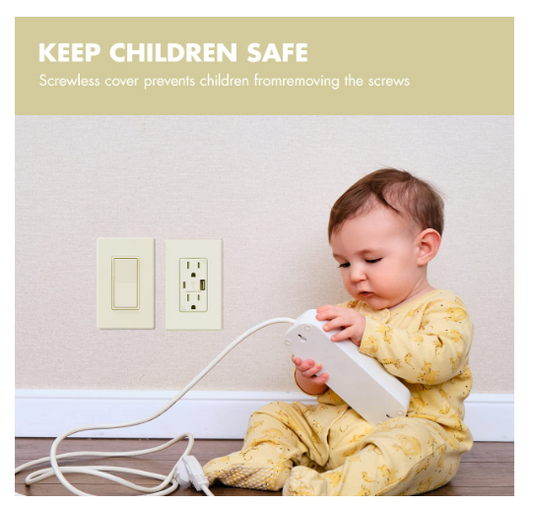 1-Gang Screwless Decorator Wall Plate, Glossy Ivory GFCI Outlet or Switch Cover, Unbreakable Polycarbonate Electrical Wallplate, Standard Size, 1 Pack - Yalz Store