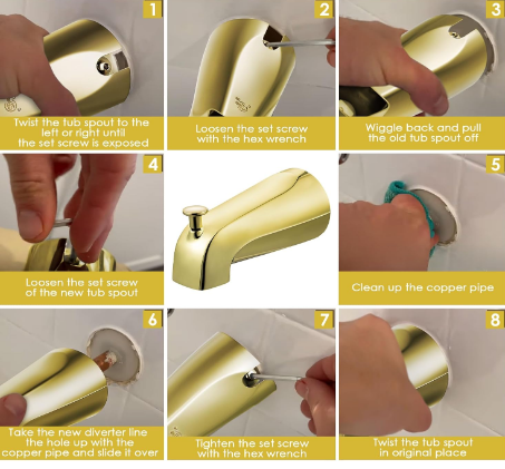 Slip-On Tub Spout with Diverter for 1/2 in Copper Pipe, Polished Brass Bathroom Bathtub Faucet - Yalz Store