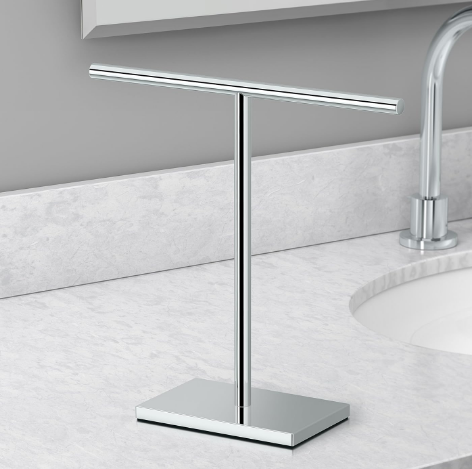 Modern Freestanding Countertop Towel Holder, Rectangle Base T-Shape Hand Towel Rack, Chrome Finish, 10.5" W x 11.13" H for Bathroom & Kitchen - Yalz Store