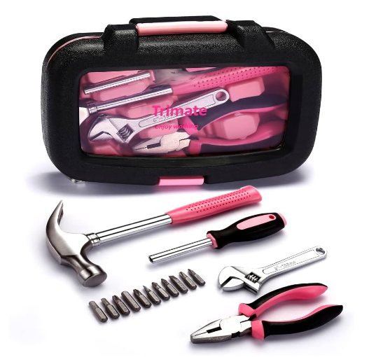 15-Piece Pink Hand Tool Set for Home & DIY, Includes Hammer, Screwdrivers, Pliers, Tweezers & Tape Measure