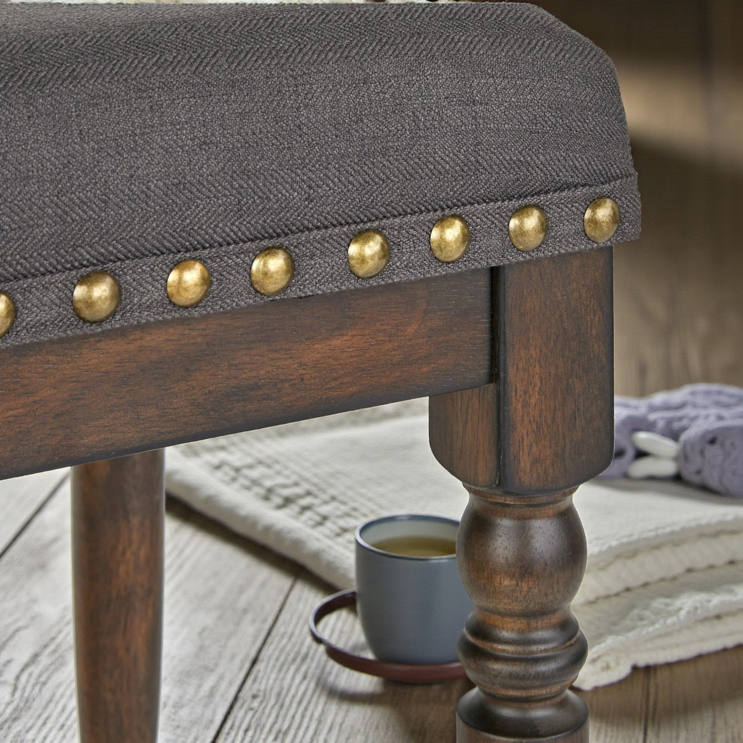 Lifestorey Set of 1 Grafton 30" Bar Height Barstool Charcoal Gray: Rustic-Brown Finish, Nailhead Trim - Yalz Store