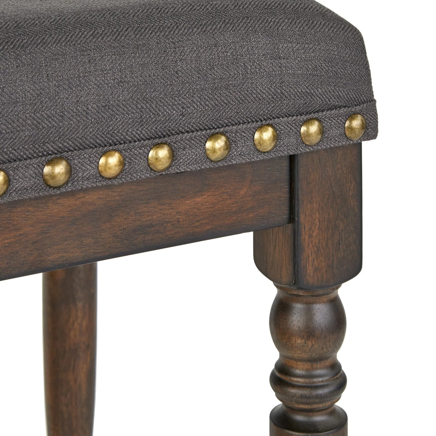 30" Set of 2 Grafton Turned Leg Barstools Charcoal Gray - Lifestorey: Rustic-Brown Finish, Nailhead Trim