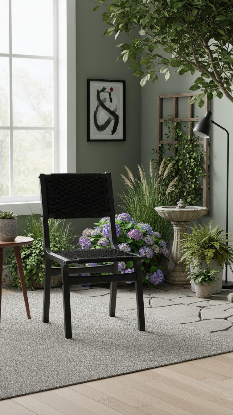 Ceylon Woven Dining Chair, Wooden Frame Armless Accent Chair for Kitchen - Yalz Store