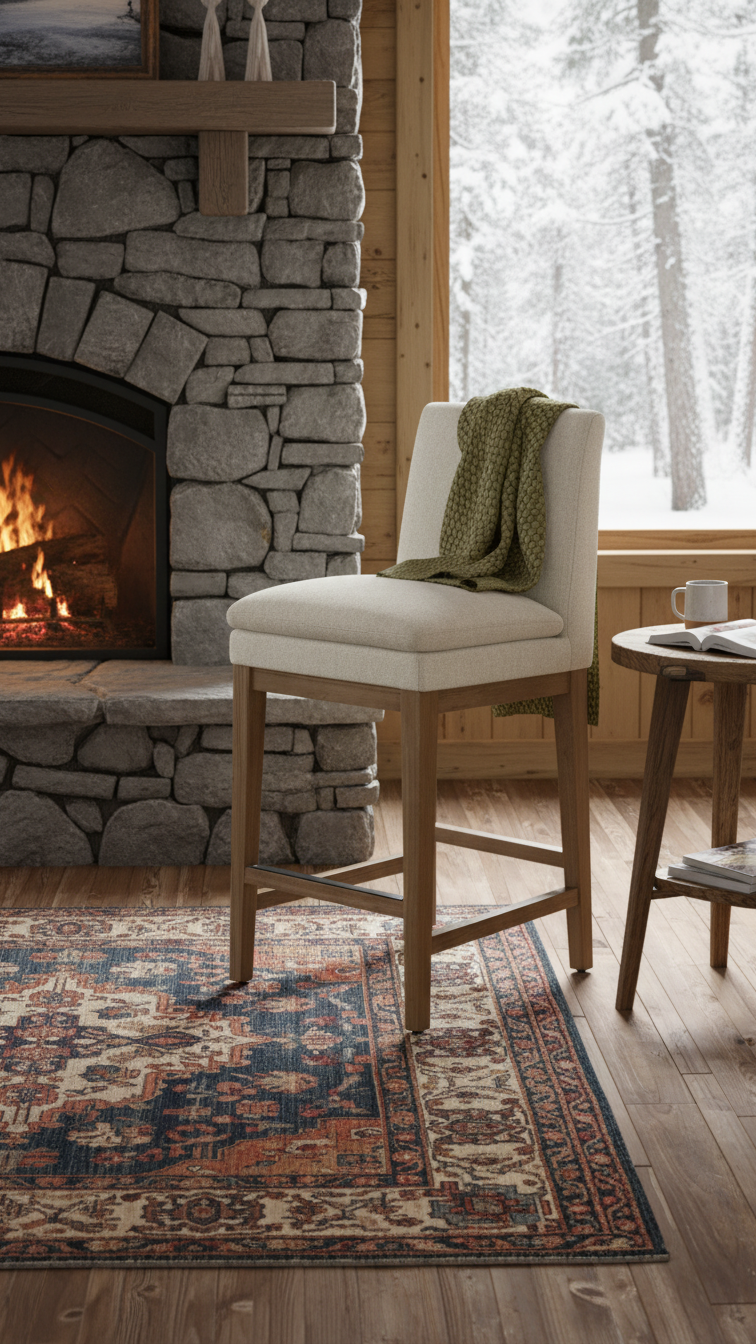 Rylee Fabric Center Stool – Cream Upholstered Stool with Feather Blend Cushion - Yalz Store