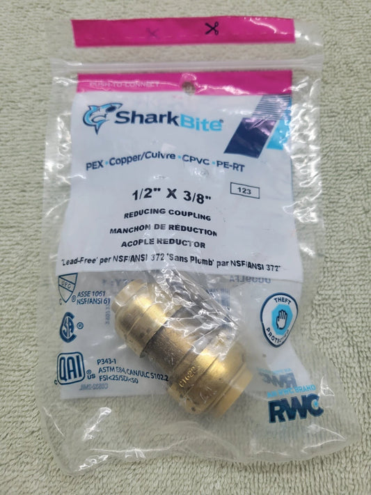 Heavy-Duty Brass Push-to-Connect Reducing Coupling - 1/2" x 3/8" Plumbing Adapter for Copper, PEX, and CPVC Pipe