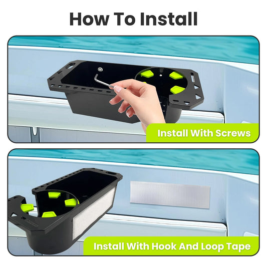 Boat Cup Holder with Rubber Tab, Boat Accessories Boat Storage Organizer Holder Caddy Universal Fit for Jon Boat Bass Boat Marine Kayak Pontoon Canoe, Drill or Adhesive 2 Ways Installation(Black,2PCS)