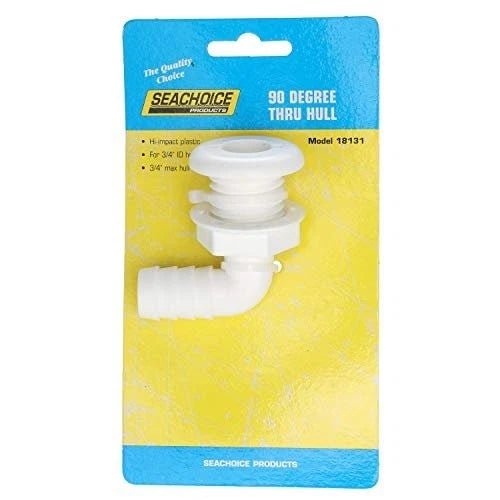 Seachoice 90° Angled Thru-Hull Connector, White, 0.75 Inch