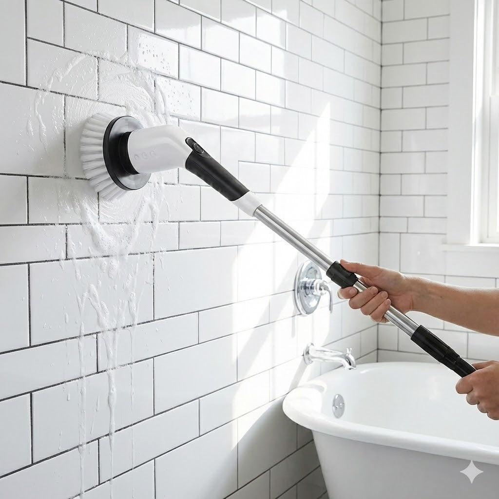 Electric Spin Scrubber, Cordless Cleaning Brush Power Shower Scrubber Long Handle Extendable Handheld Electric Scrubber for Bathroom Floor Tub Tile with 8 Replaceable Brush Heads & Hook - Yalz Store