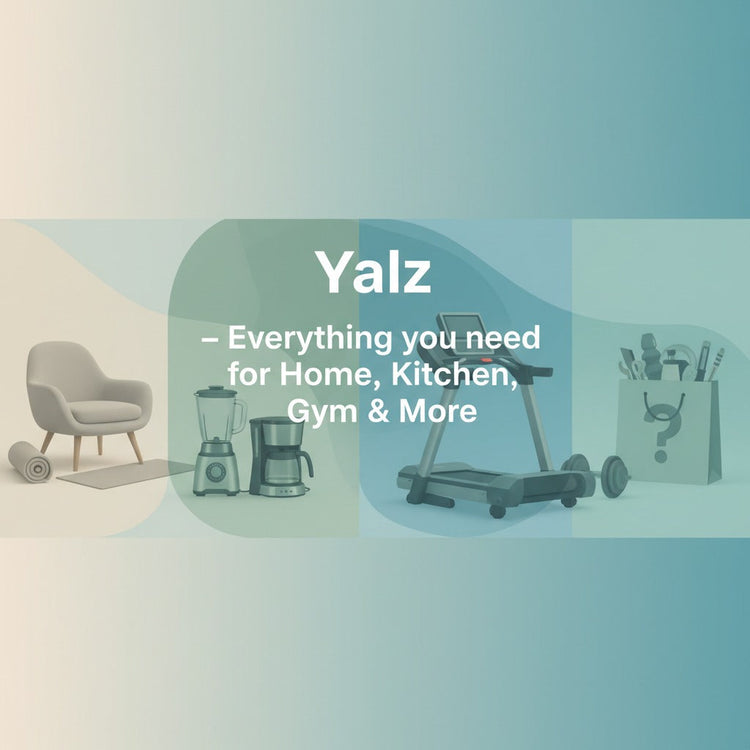 Yalz banner with home, kitchen appliances, gym equipment, and mystery gift bag