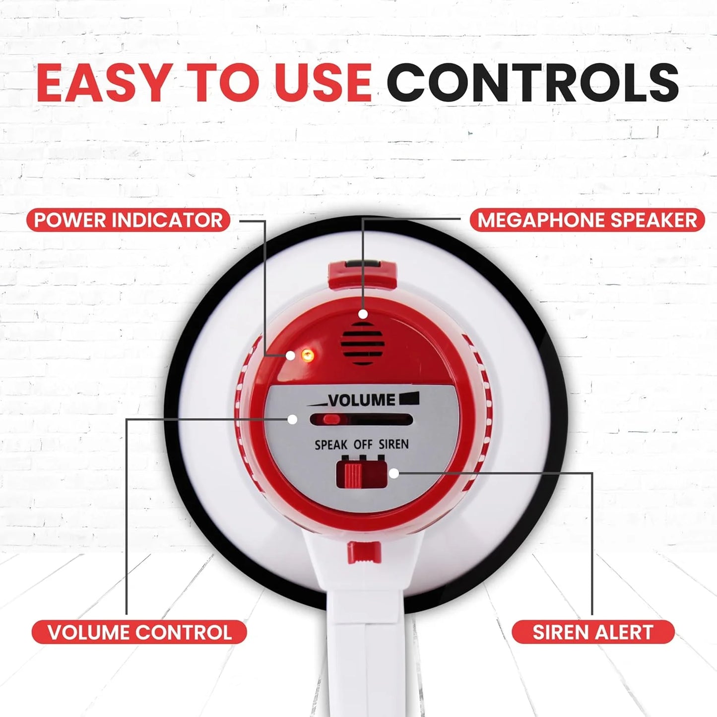 Pyle 20W Megaphone Bullhorn - 5.4'' x 8.6'' Portable Megaphone, Projection Range Up to 800 Sq. Yards, Voice Talking & Siren Alert, Shoulder Strap, Battery Operated, (White)