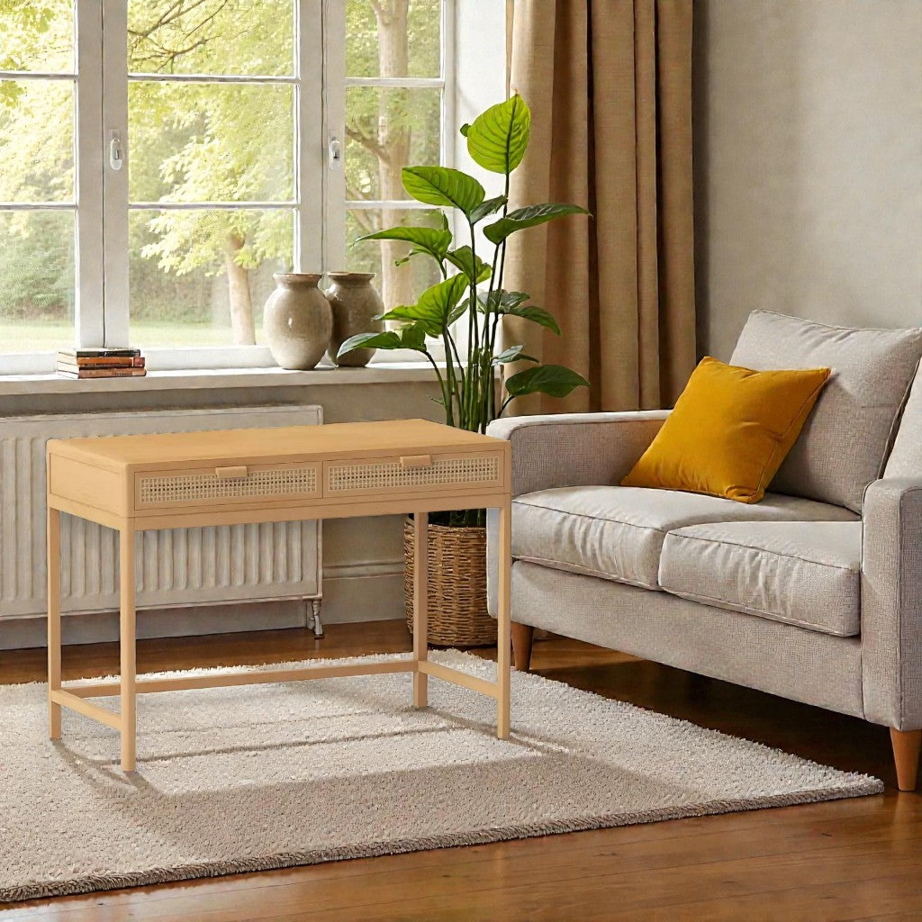 Better Homes & Gardens Springwood Caning Desk, Light Honey Finish - Yalz Store