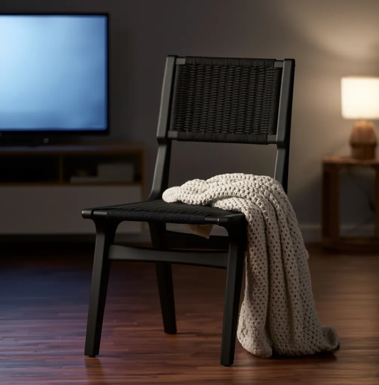 Ceylon Woven Dining Chair, Wooden Frame Armless Accent Chair for Kitchen - Yalz Store