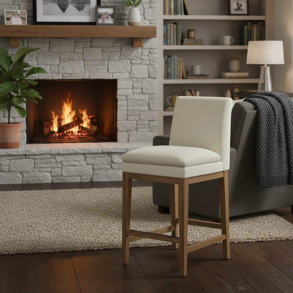 Rylee Fabric Center Stool – Cream Upholstered Stool with Feather Blend Cushion - Yalz Store