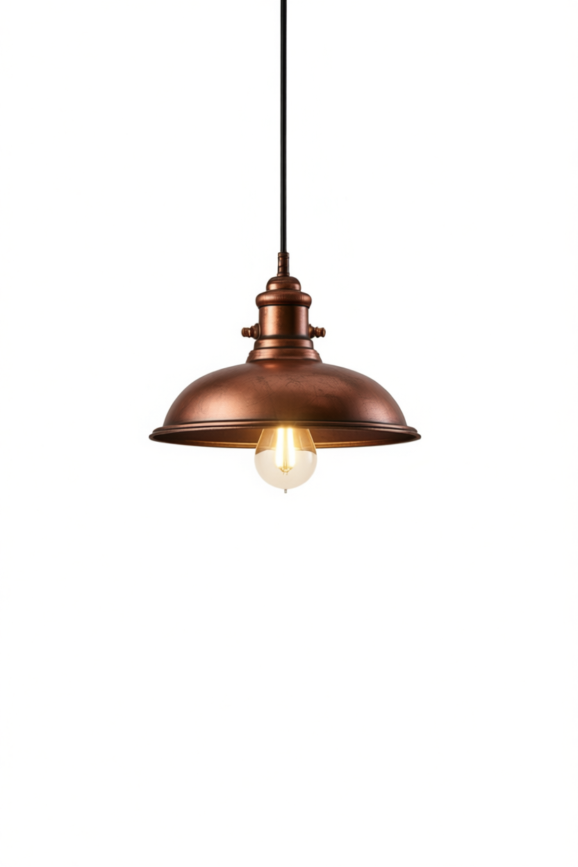 11" Adjustable Iron Industrial Rustic LED Pendant Light with Copper Finish – Dimmable LED Bulb, Medium Base, Modern Kitchen & Foyer Lighting - Yalz Store
