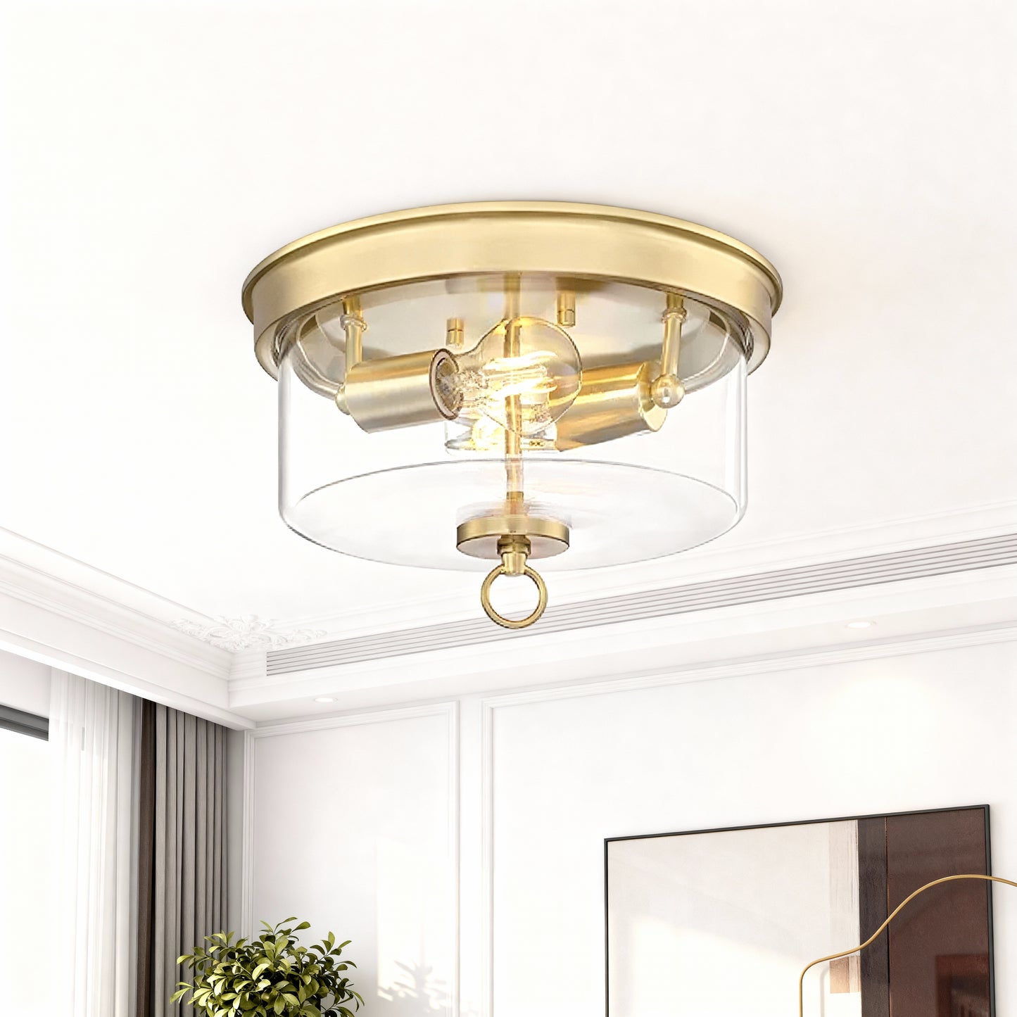 Westinghouse 6128600 Lebanon Transitional 12 Inch, Two Light Flush Mount Ceiling Fixture, Champagne Brass Finish, Clear Glass - Yalz Store