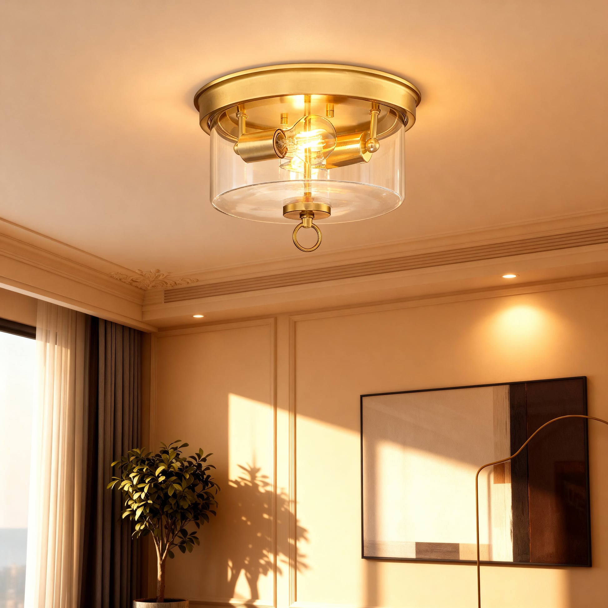 Westinghouse 6128600 Lebanon Transitional 12 Inch, Two Light Flush Mount Ceiling Fixture, Champagne Brass Finish, Clear Glass - Yalz Store