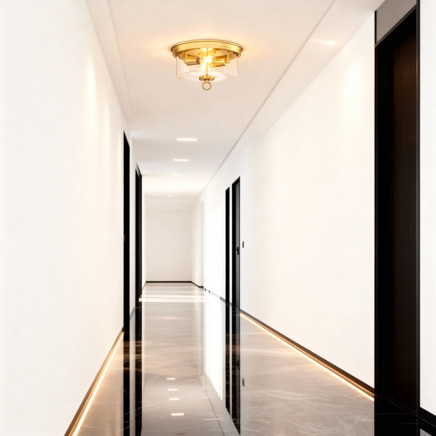 Westinghouse 6128600 Lebanon Transitional 12 Inch, Two Light Flush Mount Ceiling Fixture, Champagne Brass Finish, Clear Glass - Yalz Store