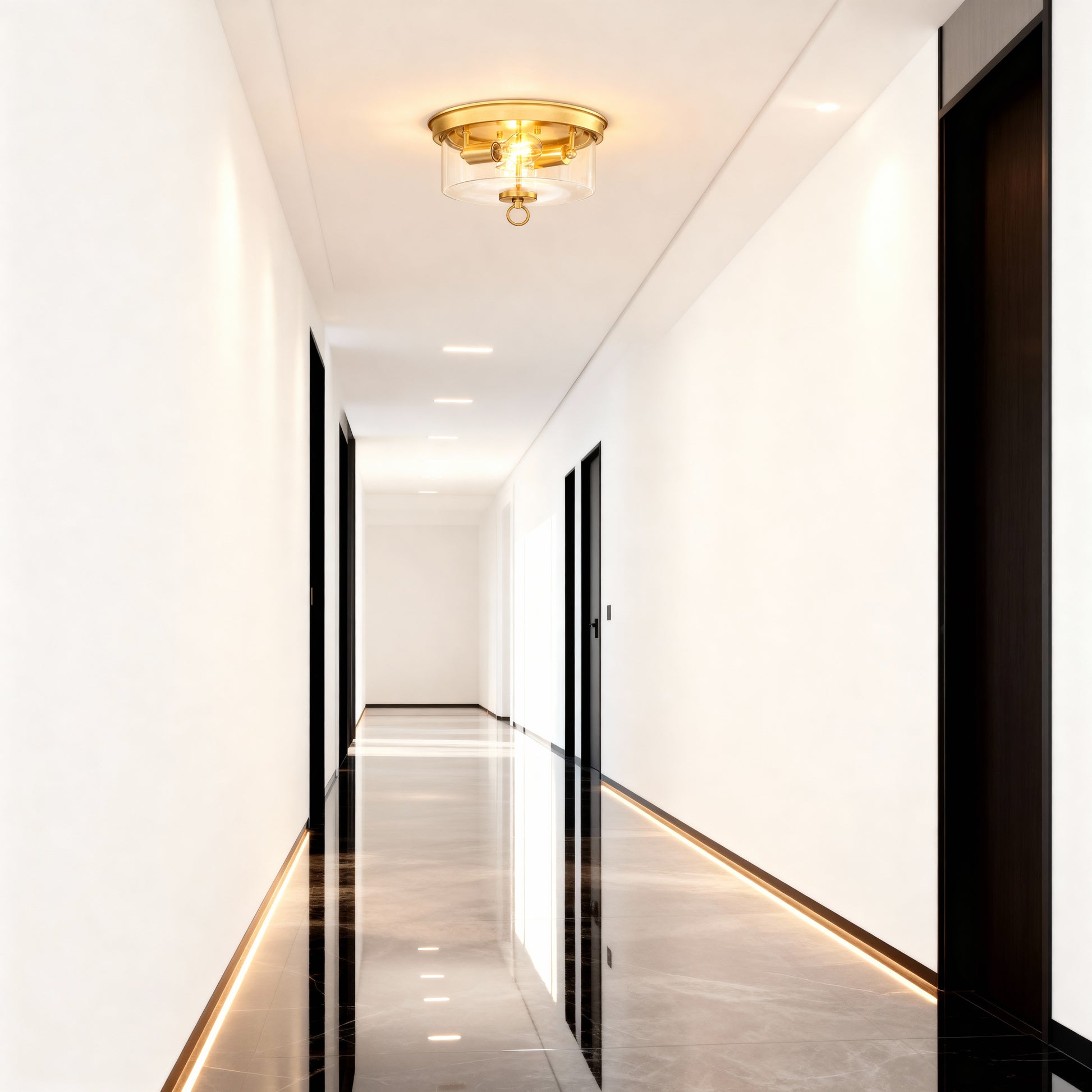 Westinghouse 6128600 Lebanon Transitional 12 Inch, Two Light Flush Mount Ceiling Fixture, Champagne Brass Finish, Clear Glass - Yalz Store