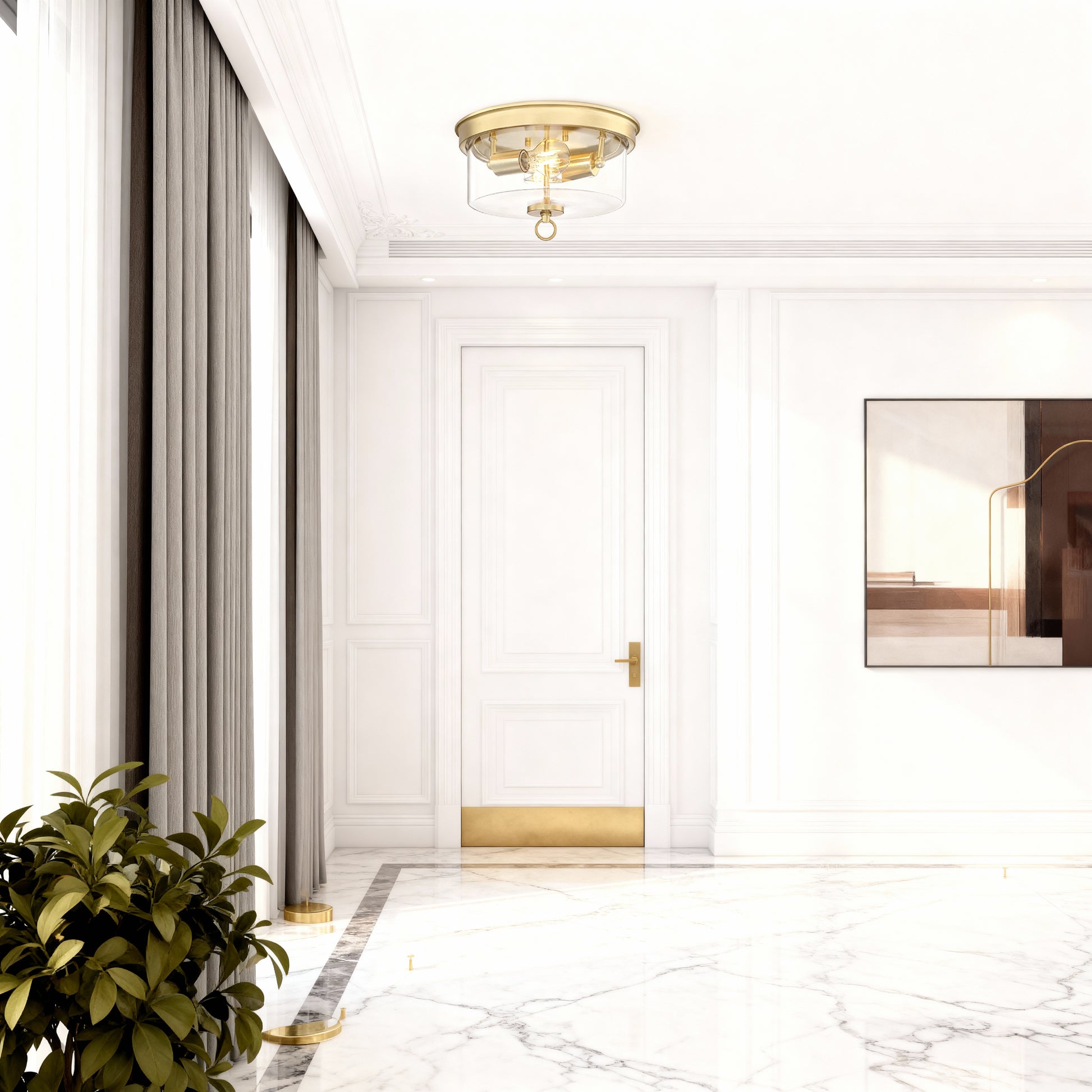 Westinghouse 6128600 Lebanon Transitional 12 Inch, Two Light Flush Mount Ceiling Fixture, Champagne Brass Finish, Clear Glass - Yalz Store