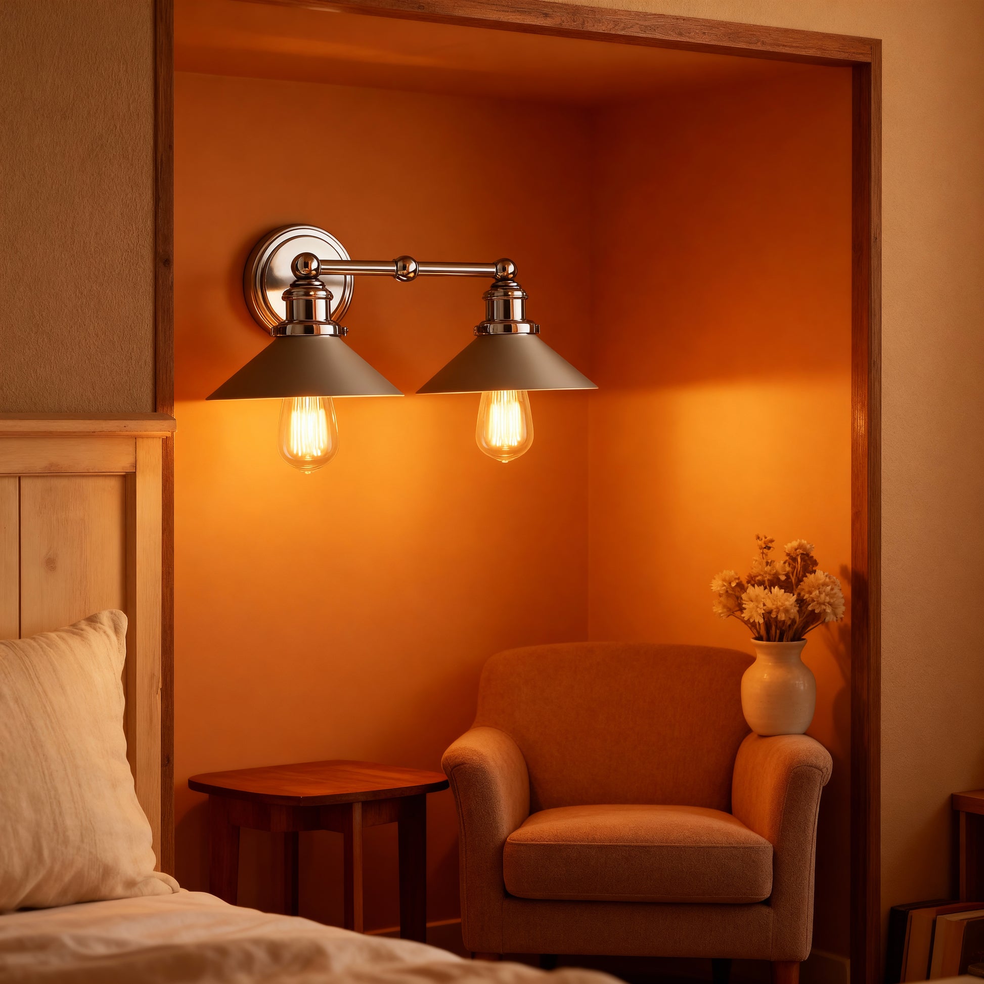 JONATHAN Y JYL7424A June 17.5" 2-Light Metal Shade Farmhouse Sconce Contemporary Transitional 2200K Edison 25W Bulbs Included for Bedroom Living Room Bathroom, Vanity Lighting, Chrome - Yalz Store