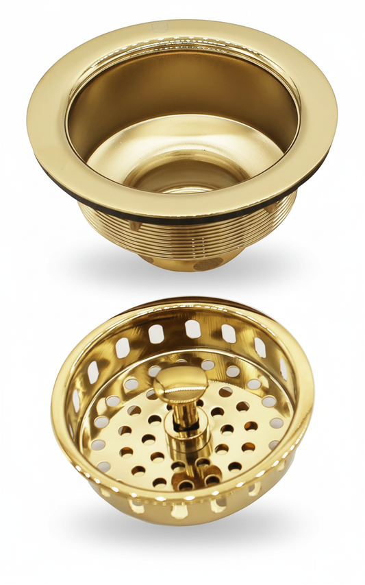 Westbrass D214-01 3-1/2" Post Style Large Kitchen Sink Basket Strainer, 1-Pack, Polished Brass - Yalz Store