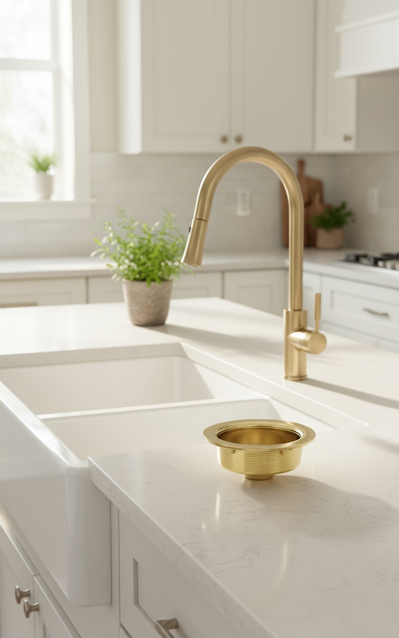 Westbrass D214-01 3-1/2" Post Style Large Kitchen Sink Basket Strainer, 1-Pack, Polished Brass - Yalz Store