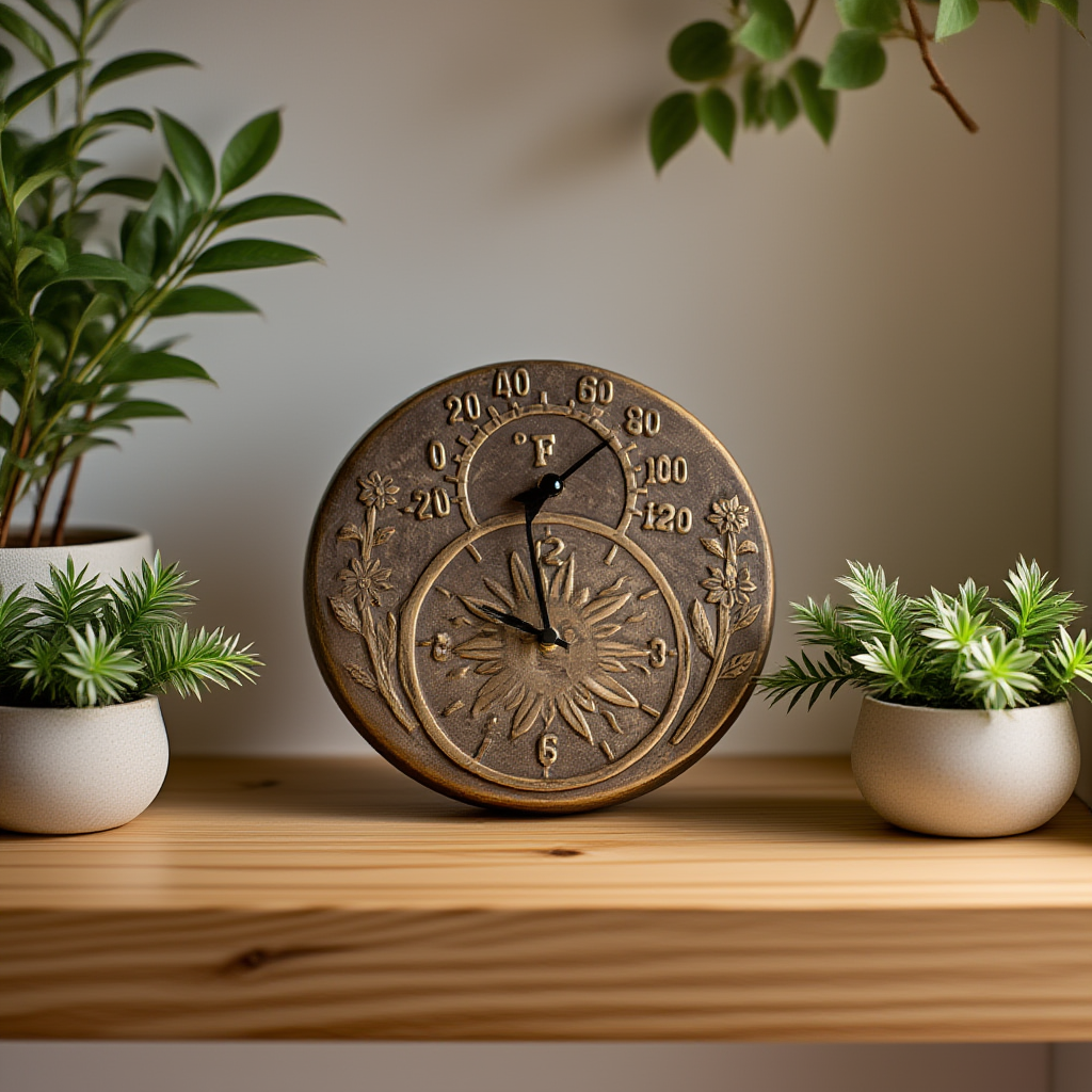 Poolmaster 52551 Indoor or Outdoor Terra-Cotta Clock and Thermometer, Antique Gold,Neutral,Medium - Yalz Store