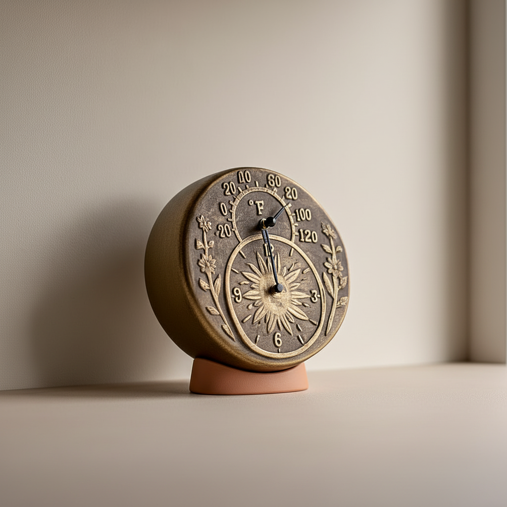 Poolmaster 52551 Indoor or Outdoor Terra-Cotta Clock and Thermometer, Antique Gold,Neutral,Medium - Yalz Store