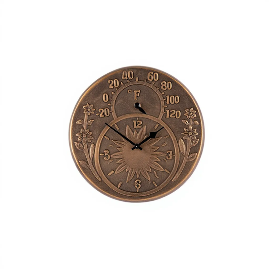 Poolmaster 52551 Indoor or Outdoor Terra-Cotta Clock and Thermometer, Antique Gold,Neutral,Medium - Yalz Store