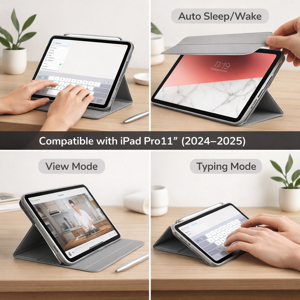 Slim Trifold iPad Pro 11 Inch Case (2024–2025) with Pencil Holder, Auto Sleep/Wake, Soft TPU Protective Cover – Marble Design - Yalz Store