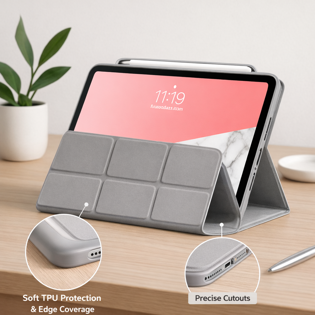 Slim Trifold iPad Pro 11 Inch Case (2024–2025) with Pencil Holder, Auto Sleep/Wake, Soft TPU Protective Cover – Marble Design - Yalz Store