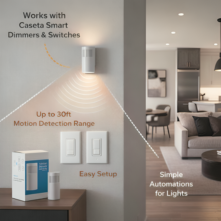 Lutron Caseta Smart Lighting Auto On and Off Motion Sensor, For Dimmers, Switches, and Fans Controls, No Wires Required, PD-OSENS-WH, White