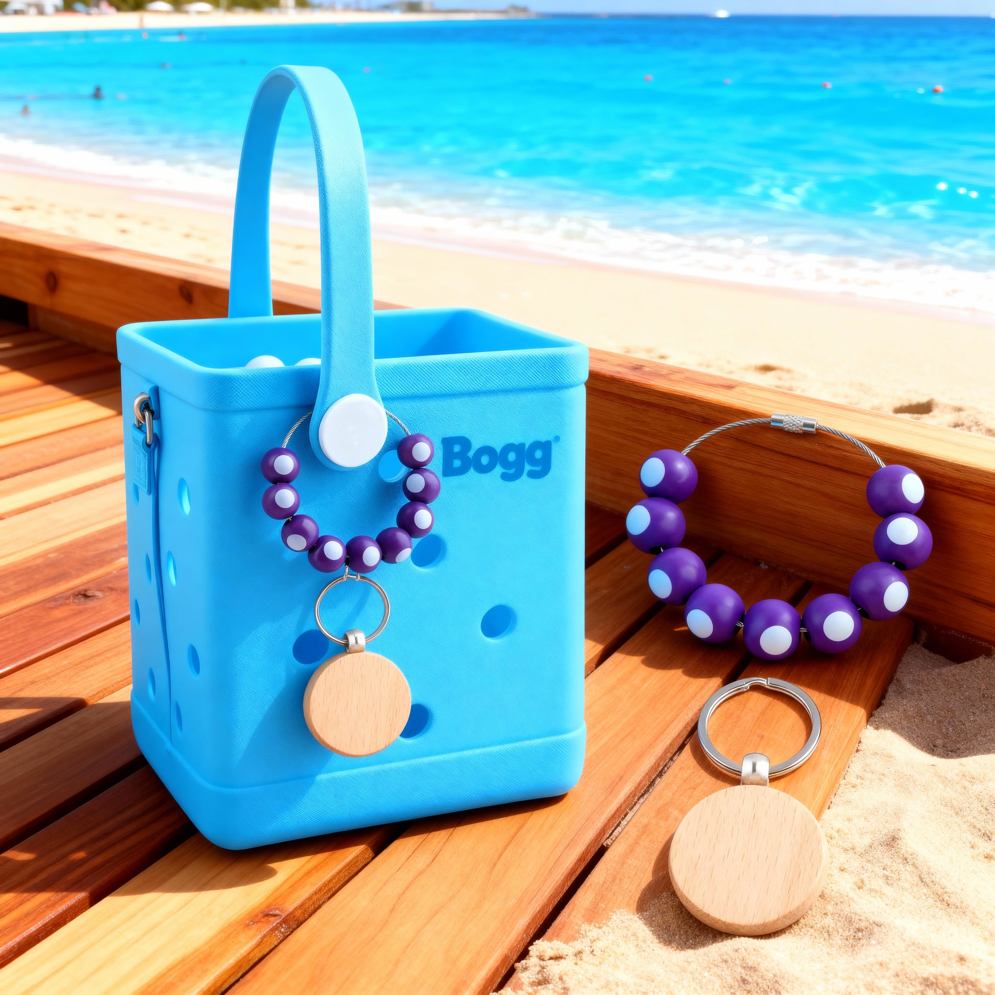 Billiard Charms for Bogg Bag, 2 Pcs Wooden Beads Sport Charms with Blank Wooden Keychain, Decorative Accessories Compatible with Beach Bag, Rubber Tote, Backpack - Yalz Store