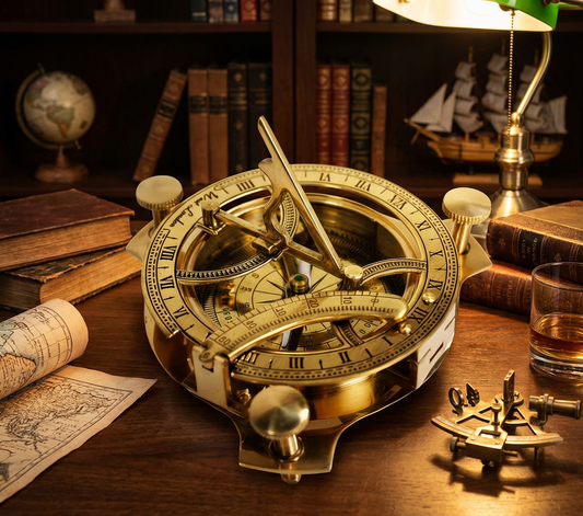 Antique Brass Sundial Compass – Vintage Maritime Decorative and Functional Compass Gift - Yalz Store