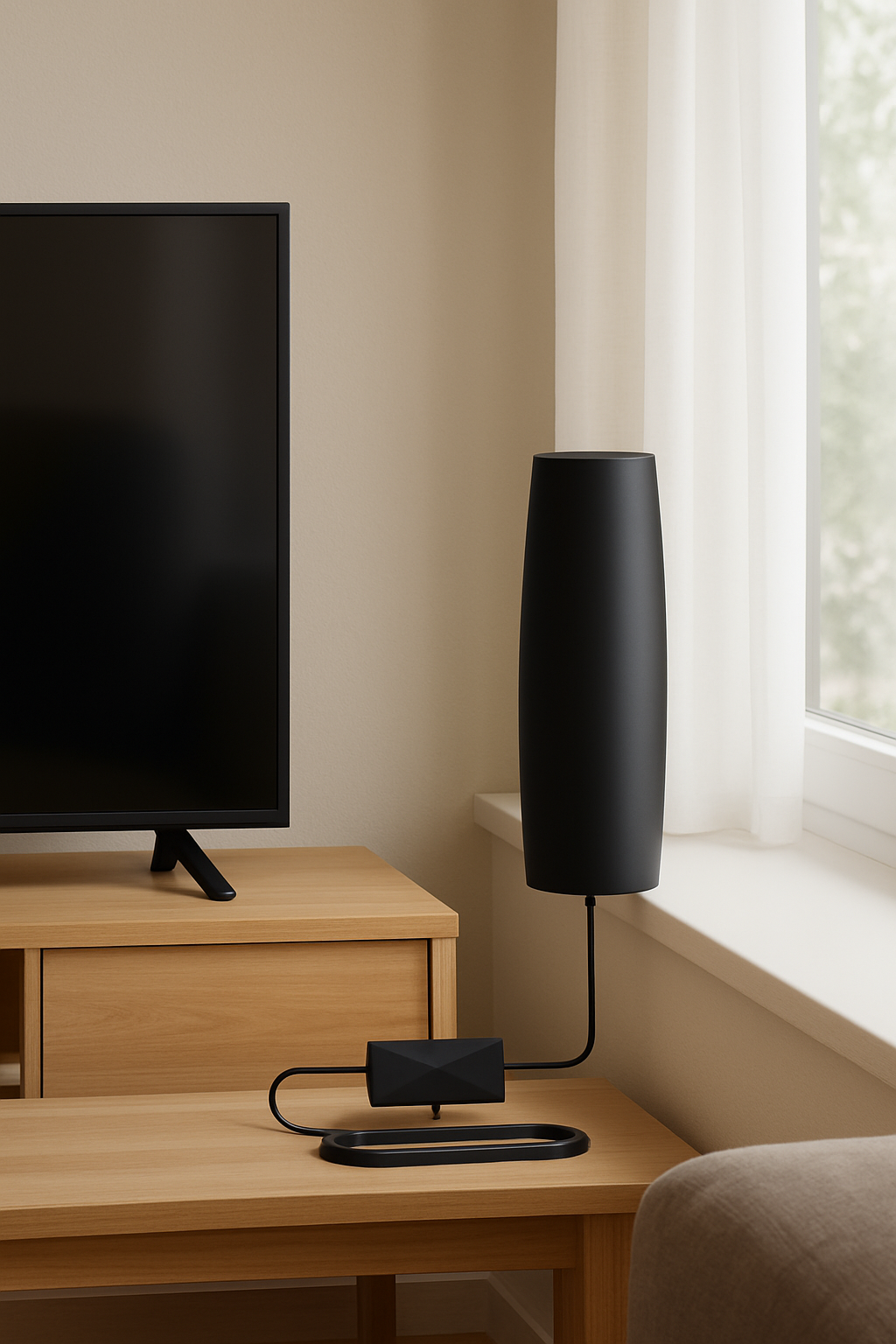 Ultra-Slim Curved HDTV Antenna with Signal Amplifier, Long-Range Indoor & Outdoor TV Antenna for Local Channels, 4K & 1080p Support, 33ft Coaxial Cable, Easy Installation - Yalz Store