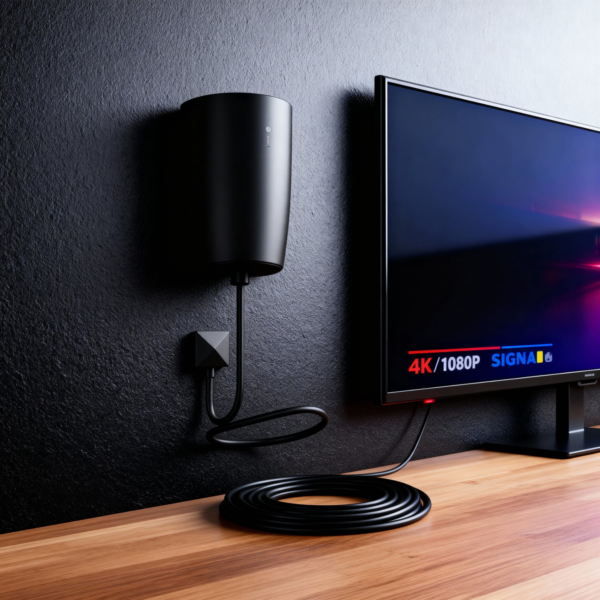 Ultra-Slim Curved HDTV Antenna with Signal Amplifier, Long-Range Indoor & Outdoor TV Antenna for Local Channels, 4K & 1080p Support, 33ft Coaxial Cable, Easy Installation - Yalz Store