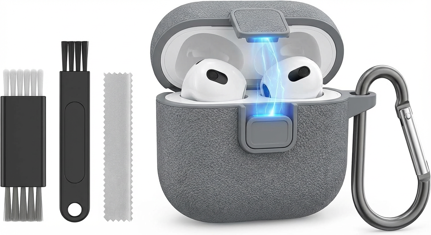 Compatible with AirPods 4th Generation Case – Magnetic Auto-Lock Charging Cover with Phone Stand and Cleaning Kit, Supports Active Noise Cancellation Model, Shockproof Protective Case - Yalz Store