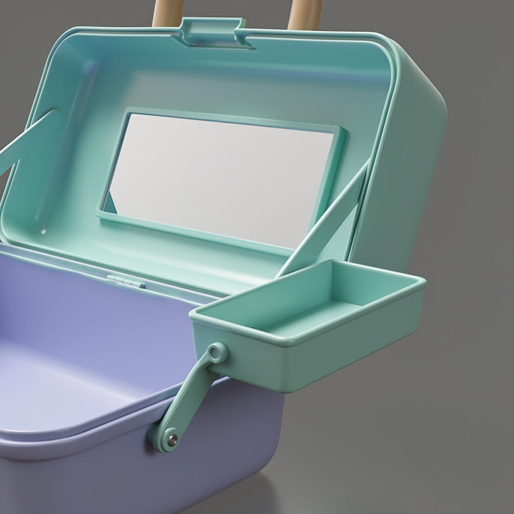 Cosmetic Organizer Box with 2 Swivel Trays, Mirror, Hard Plastic Storage Case, Travel Latch - Yalz Store