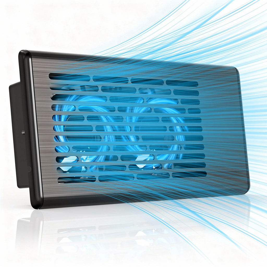 Quiet 4"x10" Air Vent Booster Fan with 10 Speeds, Remote Control, Thermostat, and Smart Temperature Sensor – Black - Yalz Store