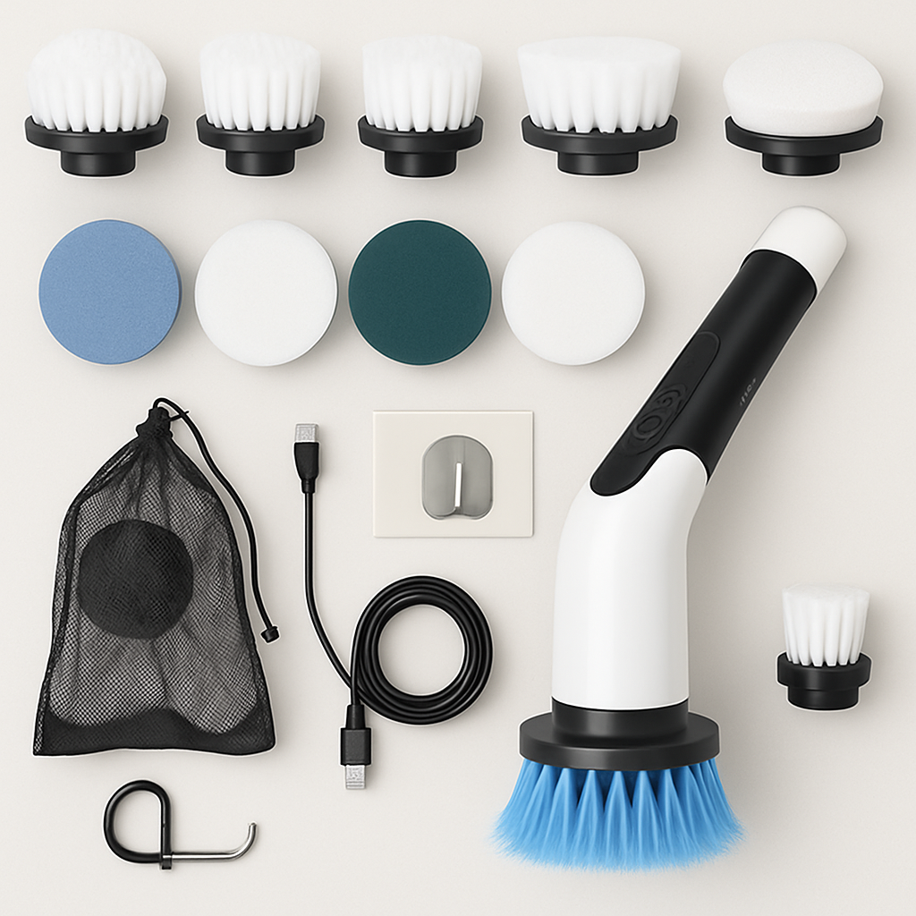 Electric Spin Scrubber, Cordless Cleaning Brush Power Shower Scrubber Long Handle Extendable Handheld Electric Scrubber for Bathroom Floor Tub Tile with 8 Replaceable Brush Heads & Hook - Yalz Store