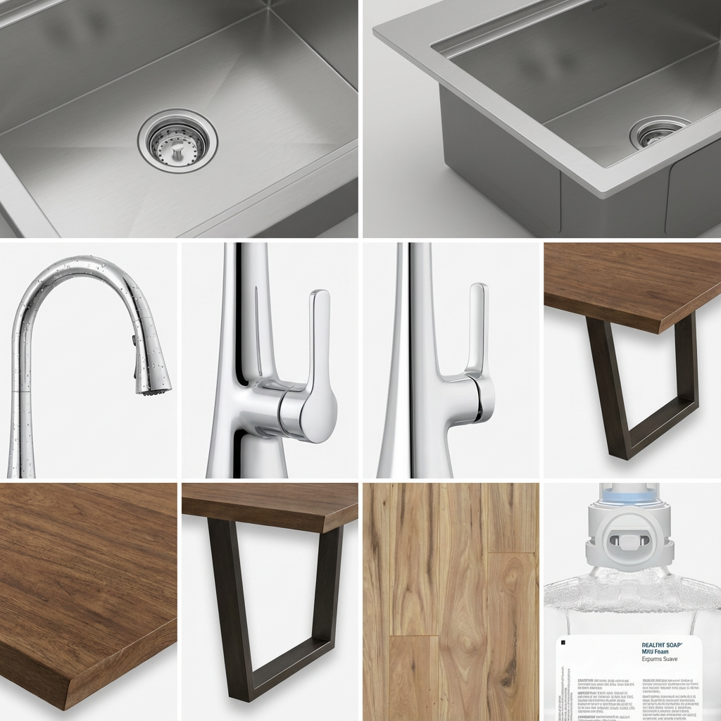 5-Piece Kitchen and Dining Bundle – Kitchen Sink, Pull-Down Faucet, Mahogany Dining Table, Hickory Flooring, Hand Soap - Yalz Store