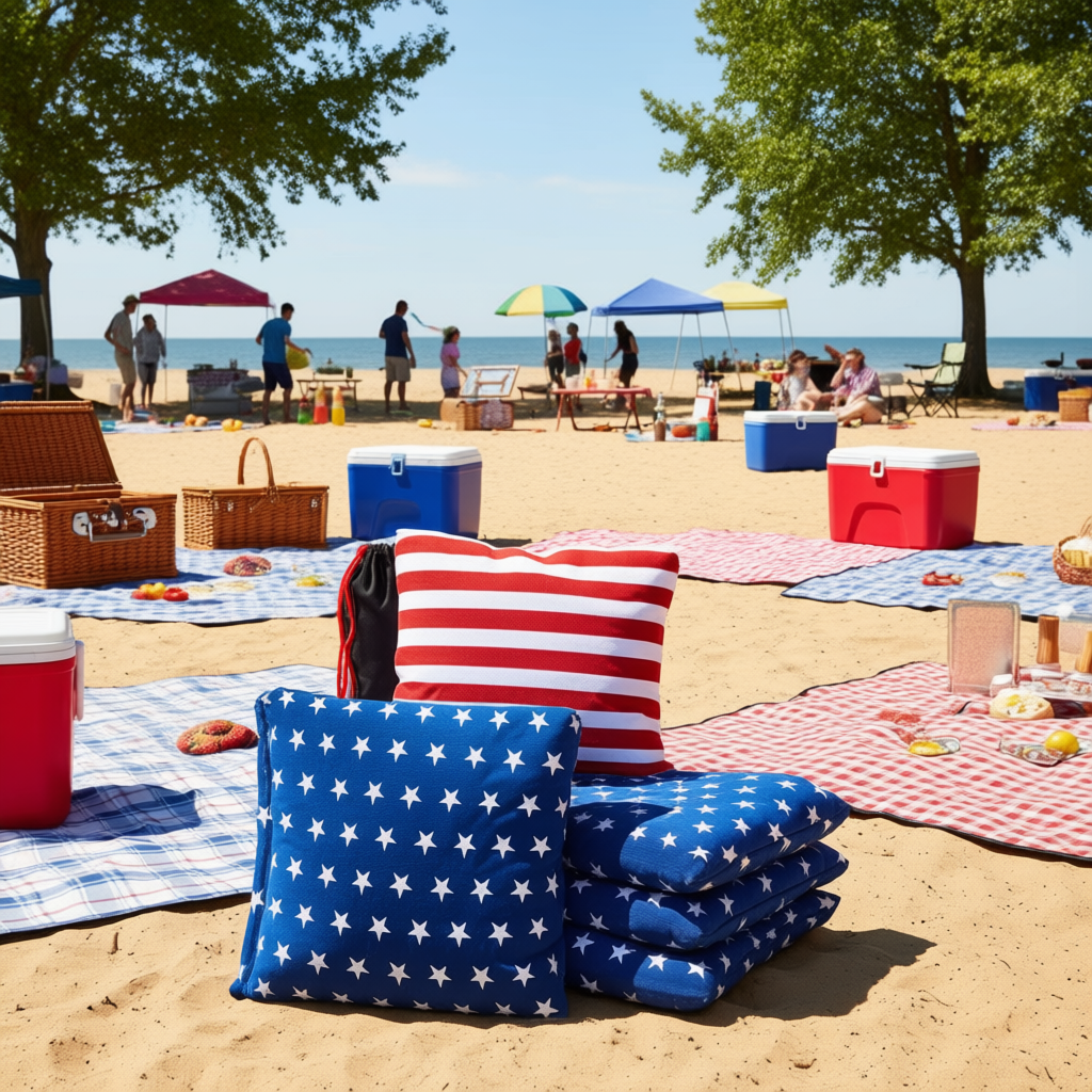Cornhole Bean Bags Set of 8 – Regulation 6x6 Inch, 16 oz Each, All-Weather Duck Cloth, Red White Blue Stars & Stripes
