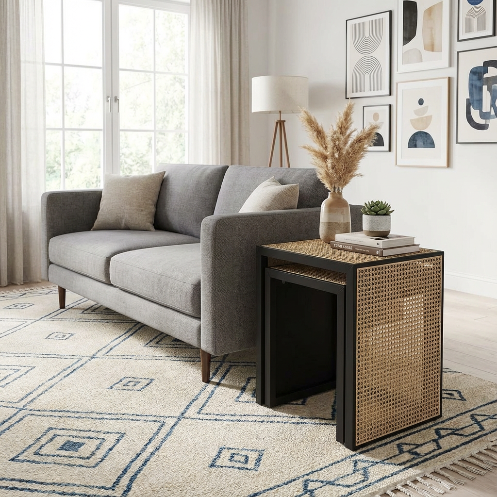 Nesting Accent Table Black/Natural (FA) – Threshold Square Wood Composite End Table, 24" Height