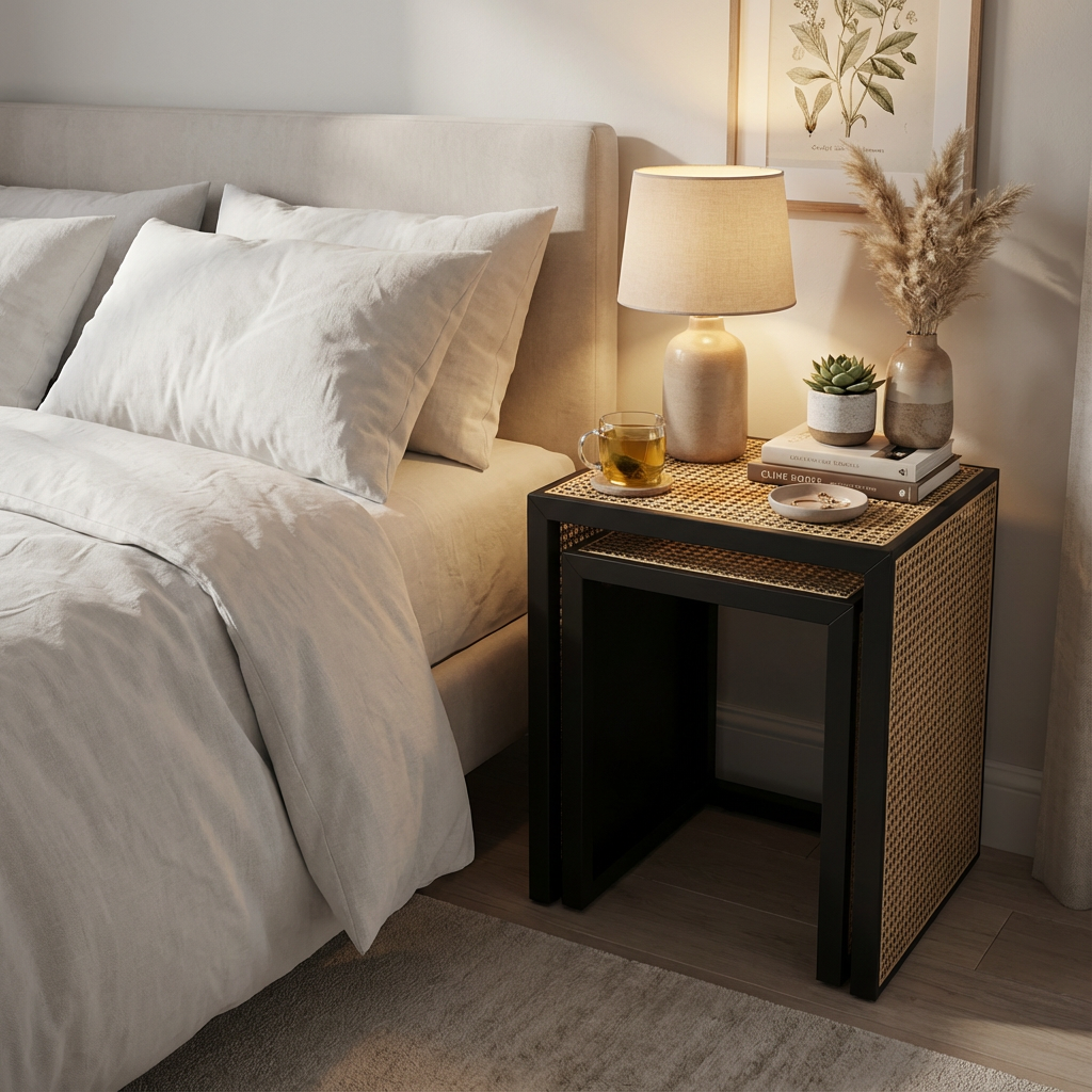 Nesting Accent Table Black/Natural (FA) – Threshold Square Wood Composite End Table, 24" Height