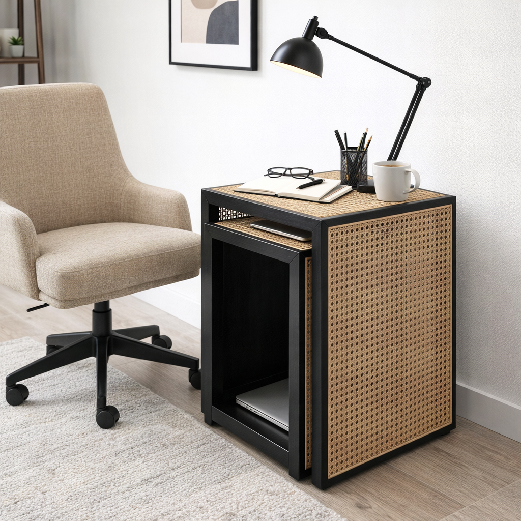 Nesting Accent Table Black/Natural (FA) – Threshold Square Wood Composite End Table, 24" Height