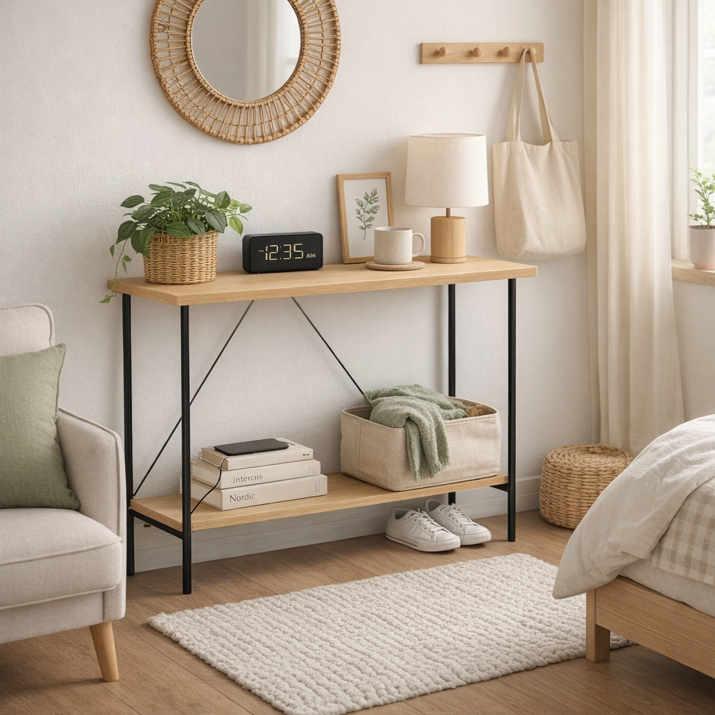 Wood and Metal Console Table Natural – Room Essentials Entryway Sofa Table, Slim Modern Industrial Design