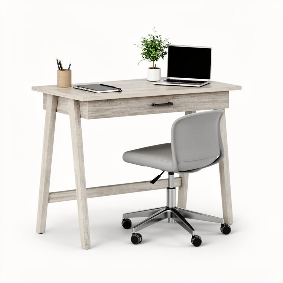 Paulo Wood Writing Desk with Drawer Weathered White – Threshold Sleek Home Office Desk, Laminate Top & Metal Hardware