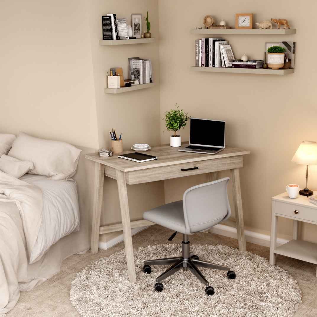 Paulo Wood Writing Desk with Drawer Weathered White – Threshold Sleek Home Office Desk, Laminate Top & Metal Hardware