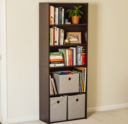 5 Shelf Dorm Bookcase Espresso Brown – Room Essentials Modern Bookshelf, Adjustable Shelves, Space-Saving Storage