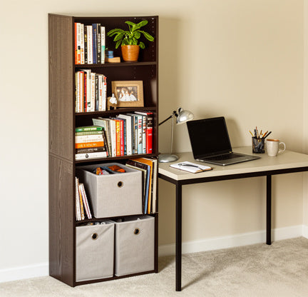 5 Shelf Dorm Bookcase Espresso Brown – Room Essentials Modern Bookshelf, Adjustable Shelves, Space-Saving Storage